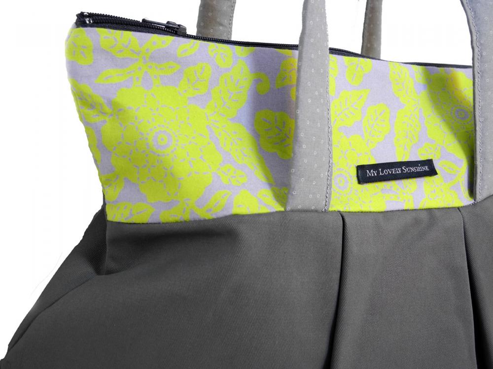 Green Flowers With Gray - Eco Friendly Shoulder Bag / Tote