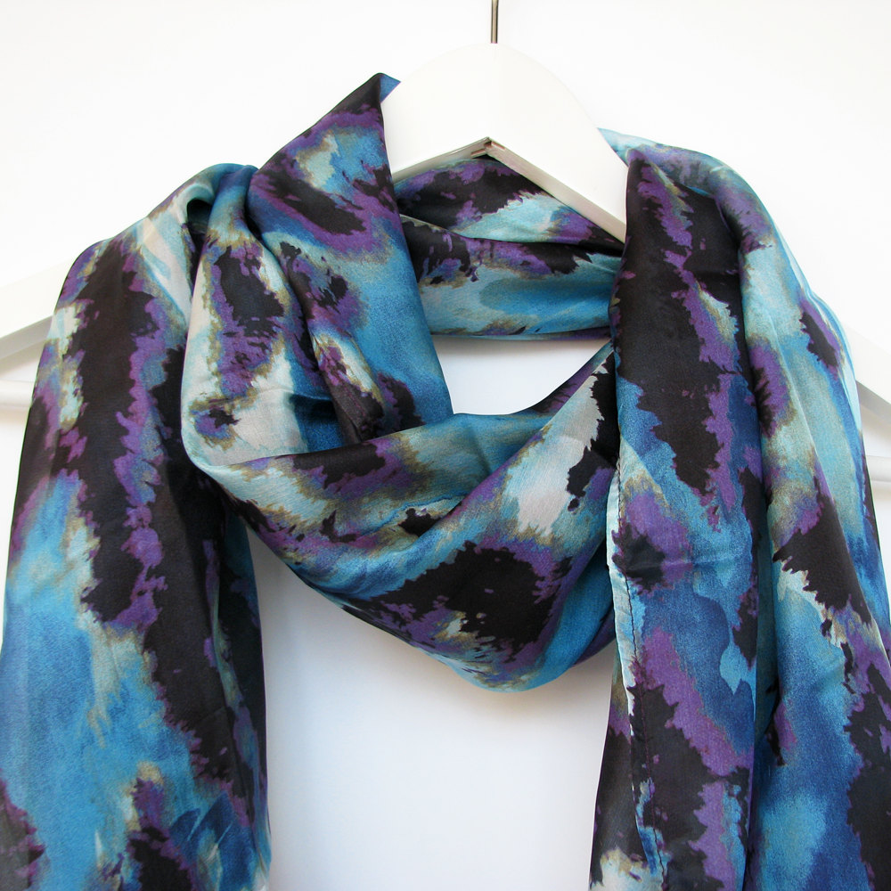 Passion Luxurios Silk Scarf With Purple And Turquise
