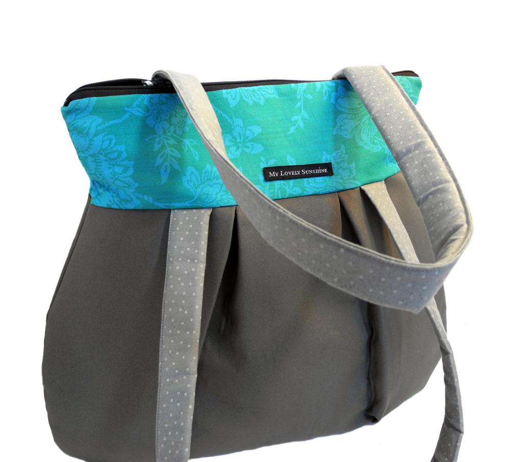 Turquoise With Gray - Eco Friendly Shoulder Bag / Tote