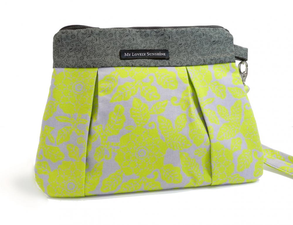 Wristlet / Clutch / Purse / Bag - Green Floral On Gray Background
